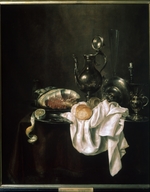 Heda, Willem Claesz - Still life with ham and silver crockery