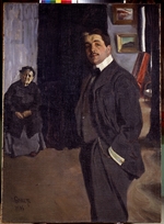 Bakst, Léon - Portrait of Sergei Dyagilev (1872-1929) with his Nanny