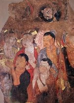 Central Asian Art - Group of monks and Bodhisattvas. Fragment of a mural painting (Cloister Shikshin in Sinkiang)