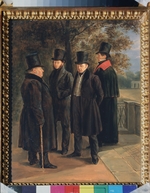 Chernetsov, Grigori Grigorievich - Portrait of the poets Alexander Pushkin, Ivan Krylov, Vasili Zhukovski und Nikolai Gnedich