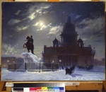 Surikov, Vasili Ivanovich - Winter scene with the monument to Peter the Great on Senate Square in St. Petersburg