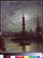 Bogolyubov, Alexei Petrovich - Moonlit night on the Neva near Stock Exchange in St. Petersburg