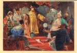 Simov, Viktor Andreyevich - Tsar Ivan III tearing to the deed of Tatar Khan