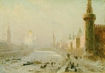 Junge, Ekaterina Fyodorovna - View of the Cathedral of Christ the Saviour and the Moscow Kremlin in Winter