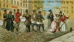 Russian master - Convicts sweeping the streets of Moscow in 18th century (Card of a steamer company)