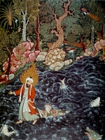 Mir Sayyid Ali - The prophet Elijah rescuing Prince Nur ad-Dahr (From the Hamzanama)