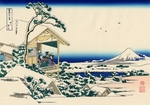 Hokusai, Katsushika - Tea house at Koishikawa. The morning after a snowfall (from a Series 36 Views of Mount Fuji)