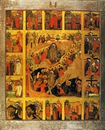 Russian icon - The Descent into Hell with the Scenes of the Passion of the Christ
