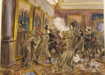 Vladimirov, Ivan Alexeyevich - A scene in one of the rooms of the Winter Place in December 1918 (from the series of watercolors Russian revolution)