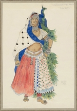 Bakst, Léon - Bayadere with peacock. Costume design for the Ballet Blue God by R. Hahn
