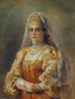 Makovsky, Konstantin Yegorovich - Portrait of Princess Zinaida Yusupova in Russian Dress