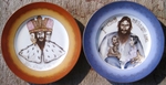 Kustodiev, Boris Michaylovich - Two plates with with caricatures on Grigory Rasputin and Nicholas II of Russia