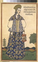 Bilibin, Ivan Yakovlevich - A Maiden from Vologda in Festive Dress (Postcard)