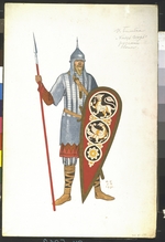 Bilibin, Ivan Yakovlevich - Russian Warrior. Costume design for the opera Prince Igor by A. Borodin