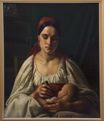 Krylov, Nikifor Stepanovich - Russian peasant woman feeding her baby from a cow horn