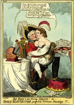 Cruikshank, Isaac Robert -  Miss Mary and her Loving Cousin or Single Gloucester Prefer'd to German Sausage!