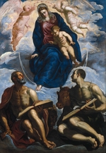 Tintoretto, Jacopo - Mary with the Child, Venerated by Saint Mark and Saint Luke