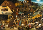 Bruegel (Brueghel), Pieter, the Elder - The Netherlandish Proverbs (The Blue Cloak or The Topsy Turvy World)