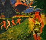 Pechstein, Hermann Max - The black-and-yellow striped bathing suit