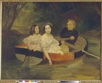 Briullov, Karl Pavlovich - Self-portrait with Baroness Yekaterina Meller-Zakomelskaya and her daughter in a boat
