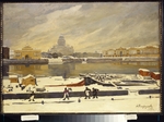 Ostroumova-Lebedeva, Anna Petrovna - First Snow. View of the Senate Square from the University Embankment