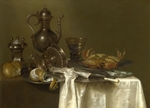 Heda, Willem Claesz - Still Life: Pewter, Silver Vessels and a Crab