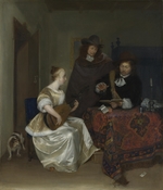 Ter Borch, Gerard, the Younger - A Woman playing a Theorbo to Two Men