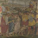 Signorelli, Luca - Coriolanus persuaded by his Family to spare Rome (Frescoes from Palazzo del Magnifico, Siena) Veturia at the Feet of Coriolanus
