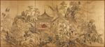 Ike no Taiga - Roukaku Sansui Zu (Landscape with tower) Left of a pair of six-section folding screens