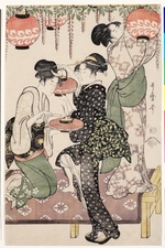 Utamaro, Kitagawa - Teahouse girls under a wistaria espalier