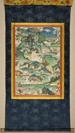Tibetan culture - A scene from the life of Milarepa (Thangka)