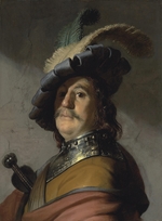Rembrandt van Rhijn - Bust of a man in a gorget and a feathered beret