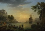 Vernet, Claude Joseph - A Landscape at Sunset with Fishermen returning with their Catch