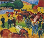 Pechstein, Hermann Max - Horse Fair