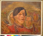 Grigoriev, Boris Dmitryevich - Self-portrait with  the cock and the hen