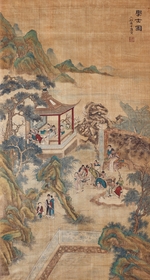 Chinese Master - Studying scholars in a garden (Hanging scroll)