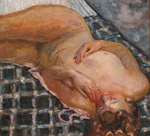 Bonnard, Pierre - Reclining nude against a white and blue plaid