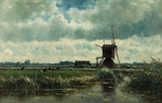 Roelofs, Willem - Polder landscape with windmill near Abcoude