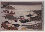 Utagawa, Toyoharu - An Lushan and his troops attack on Emperor
