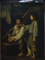 Mokhnachev, Vasily Pavlovich - Russian peasant with a boy who gets up in the morning