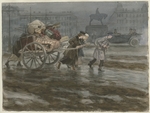 Vladimirov, Ivan Alexeyevich - Family moving its belongings on cart (from the series of watercolors Russian revolution)