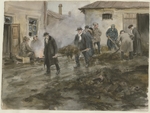 Vladimirov, Ivan Alexeyevich - Bourgeoisie cleaning the stables (from the series of watercolors Russian revolution)