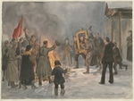 Vladimirov, Ivan Alexeyevich - Soldiers burning paintings (from the series of watercolors Russian revolution)