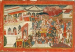 Indian Art - Krishna and Balarama setting off from a palace