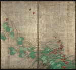 Hoitsu, Sakai - Summer and autumn flower plants. (Part of the pair of two-fold screens)