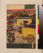 Yoshitora, Utagawa - Flourishing Nihonbashi section of Tokyo. (Tokyo Nihonbashi han ei no zu) Triptych