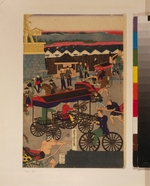 Yoshitora, Utagawa - Flourishing Nihonbashi section of Tokyo. (Tokyo Nihonbashi han ei no zu) Triptych