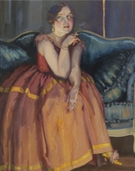 Somov, Konstantin Andreyevich - Woman smoking a cigarette on a sofa