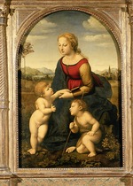 Raphael (Raffaello Sanzio da Urbino) - Madonna and Child with Saint John the Baptist (La belle jardinière)