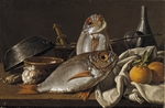 Meléndez, Luis Egidio - Still Life With Bream, Oranges, Garlic and Kitchen Utensils